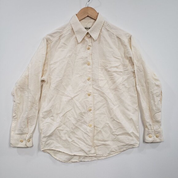 Eddie Bauer Mens Beige Button Up Shirt Linen Cotton Blend Classic Long Sleeve - Picture 1 of 5